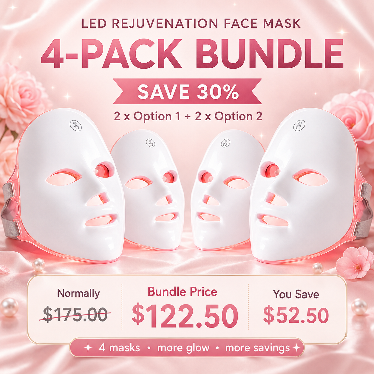 LED Rejuvenation Face Mask 4-Pack Bundle – Save 30%